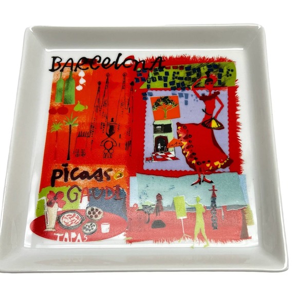 Crate and Barrel Travel Plate Appetizer Plate City Scene BARCELONA Replacement - Picture 1 of 5